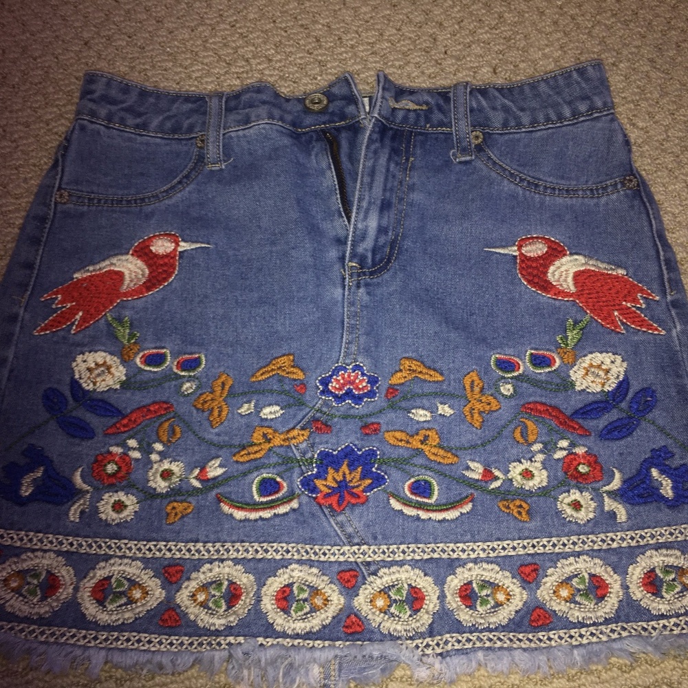 Umgee Denim Embroidered Skirt